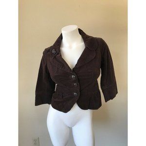 Idra Brown Cotton Velvet Ruffle Trimmed Coat